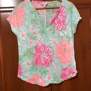 Lilly Pulitzer Linen V Neck Top Size Extra Small XS
